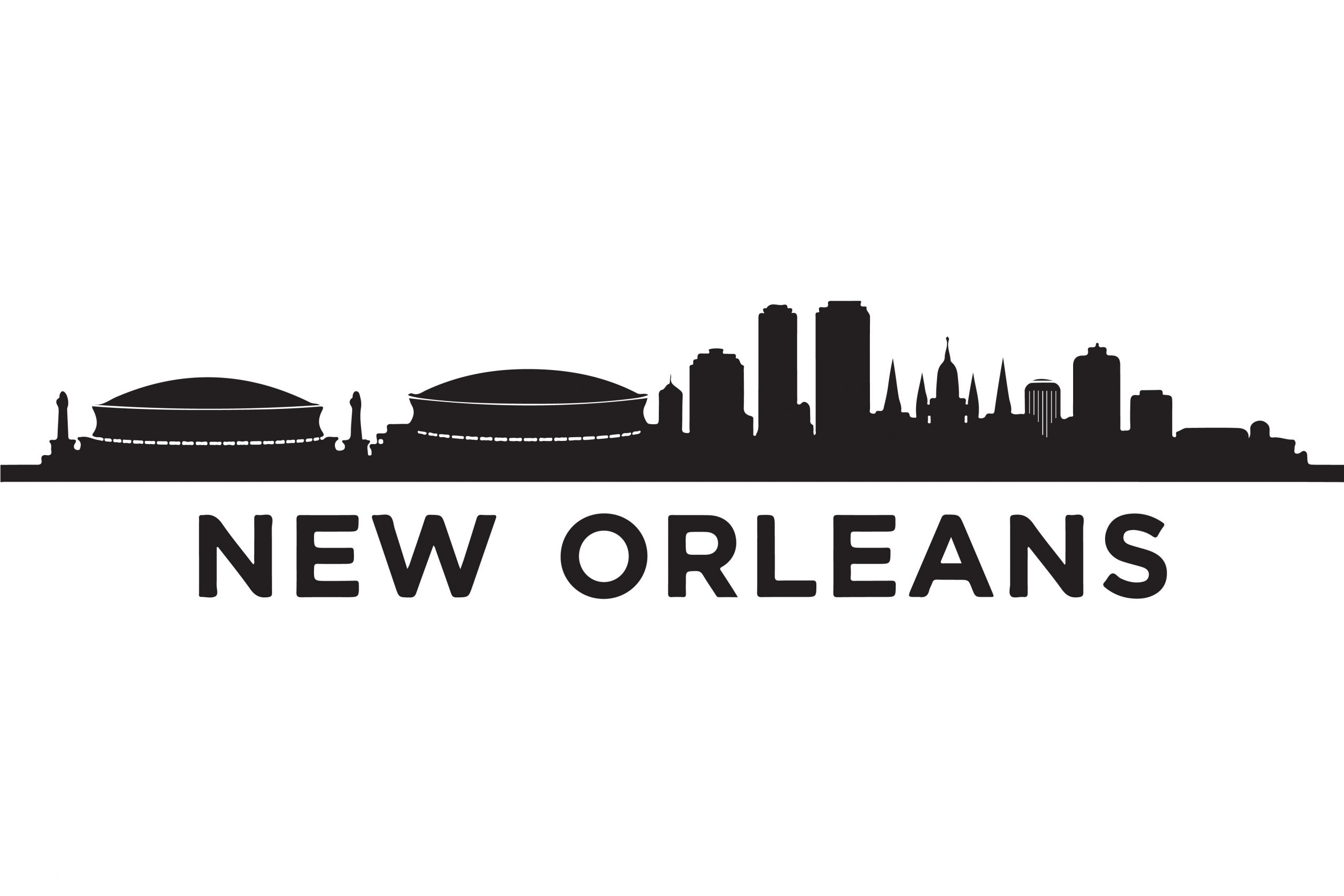 New orleans louisiana skyline silhouette isolated on white background, capturing the essence of the citys unique architecture and cultural landmarks